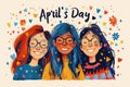 Cheerful, bright card with a girl. Concepts of April Fool's Day or April Fool's Day.