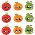 Icons / stickers vegetables and fruits with emotions