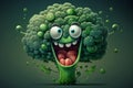 Cheerful Broccoli Cartoon Character with a Funny Green Face. AI Royalty Free Stock Photo