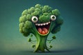 Cheerful Broccoli Cartoon Character with a Funny Green Face. AI Royalty Free Stock Photo