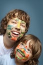 cheerful brothers with painted faces Royalty Free Stock Photo
