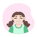 Cheerful brown-haired girl with braces. Vector illustration of a smiling kid. Cartoon-style picture