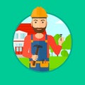 Cheerful builder with hammer.