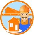 Cheerful builder with house in round