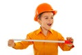 Cheerful builder kid looking away Royalty Free Stock Photo
