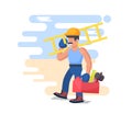 Cheerful builder, worker. Design concept on the topic of construction and repair.