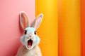 A cheerful bunny with an open mouth on an abstract background