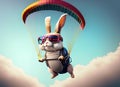 cheerful bunny paragliding