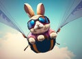 cheerful bunny paragliding