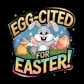 A cheerful bunny surrounded by colorful Easter eggs brings excitement through a playful message Royalty Free Stock Photo