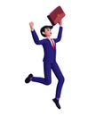 cheerful businessman with a briefcase jumping for joy and celebrating a successful business Royalty Free Stock Photo