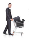 Cheerful Businessman Shopping Lcd Monitors Royalty Free Stock Photo