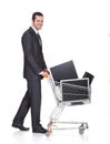 Cheerful Businessman Shopping Lcd Monitors