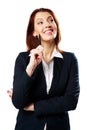 Cheerful businesswoman woman holding pen Royalty Free Stock Photo