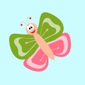 Cheerful butterfly with a cute face. Cartoon character. Isolated illustration for design.