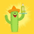 A cheerful cactus in a sombrero on a yellow background with a bo