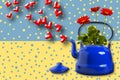 Cheerful card for valentine`s day, teapot