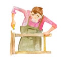 A cheerful carpenter makes furniture. Watercolour illustration