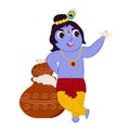 Cheerful Cartoon Bal Gopal Showing Makhan Against Stack Matki Flat