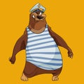 Cheerful cartoon bear with the hat of a sea captain and the vest