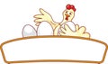 Cheerful cartoon chicken with eggs logo template. Royalty Free Stock Photo