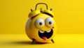 Cheerful cartoon clock smiling, waking up cute yellow characters generated by AI