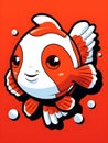 Cheerful Cartoon Clownfish on Red