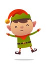 Cheerful cartoon cute christmas elf jumps isolated on white background Royalty Free Stock Photo