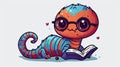 cheerful cartoon cute worm in glasses reading a book, concept for the World Book Day event Royalty Free Stock Photo