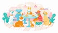 Cheerful Cartoon Dogs Enjoying a Cafe Gathering