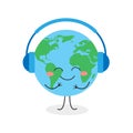 Cheerful cartoon Earth with headphones listening music Royalty Free Stock Photo