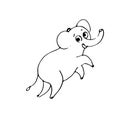 Cheerful cartoon elephant. Funny cute animal. Outline sketch. Hand drawing is isolated on a white background. Vector Royalty Free Stock Photo