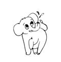 Cheerful cartoon elephant. Funny cute animal. Outline sketch. Hand drawing is isolated on a white background. Vector Royalty Free Stock Photo