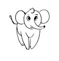 Cheerful cartoon elephant. Funny cute animal. Outline sketch. Hand drawing is isolated on a white background. Vector Royalty Free Stock Photo