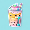 Cheerful Cartoon Emoji Juice Drink Smoothie Sticker.