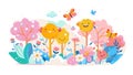 Cheerful Cartoon Flowers and Butterflies in a Vibrant Spring Scene World Emoji Day