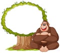 Gorilla sitting by a tree blank sign