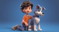 A cheerful cartoon illustration of a young boy with his animated dog friend Royalty Free Stock Photo