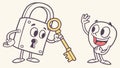 Cheerful cartoon mascots of a padlock and a key, symbolizing security. vector design Generative AI Royalty Free Stock Photo