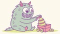 Cheerful Cartoon Monster Stacking Building Blocks, Creative Playtime Fun, vector design Generative AI Royalty Free Stock Photo