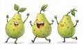 Cheerful cartoon pears with smiling faces and playful poses Royalty Free Stock Photo