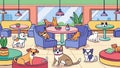 Cheerful Cartoon Pet Cafe Scene with Dogs and Cats Socializing Royalty Free Stock Photo