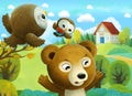 Cartoon scene animals kids and bear going to school Royalty Free Stock Photo