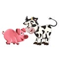 cheerful cartoon scene with funny looking cow calf and pig playing together illustration for kids Royalty Free Stock Photo