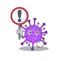 Cheerful cartoon style of bovine coronavirus holding a sign