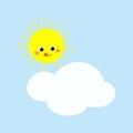 Cheerful cartoon sun on a cloud vector illustration