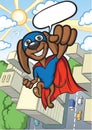 Cheerful cartoon super dog flying over city Royalty Free Stock Photo