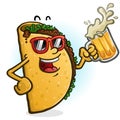 Taco Cartoon Character Drinking Beer