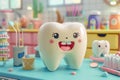 Cheerful cartoon tooth in dentist office setting. Generative AI Royalty Free Stock Photo