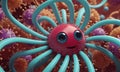 Cartoon Virus Character Among Pathogens AI Generative